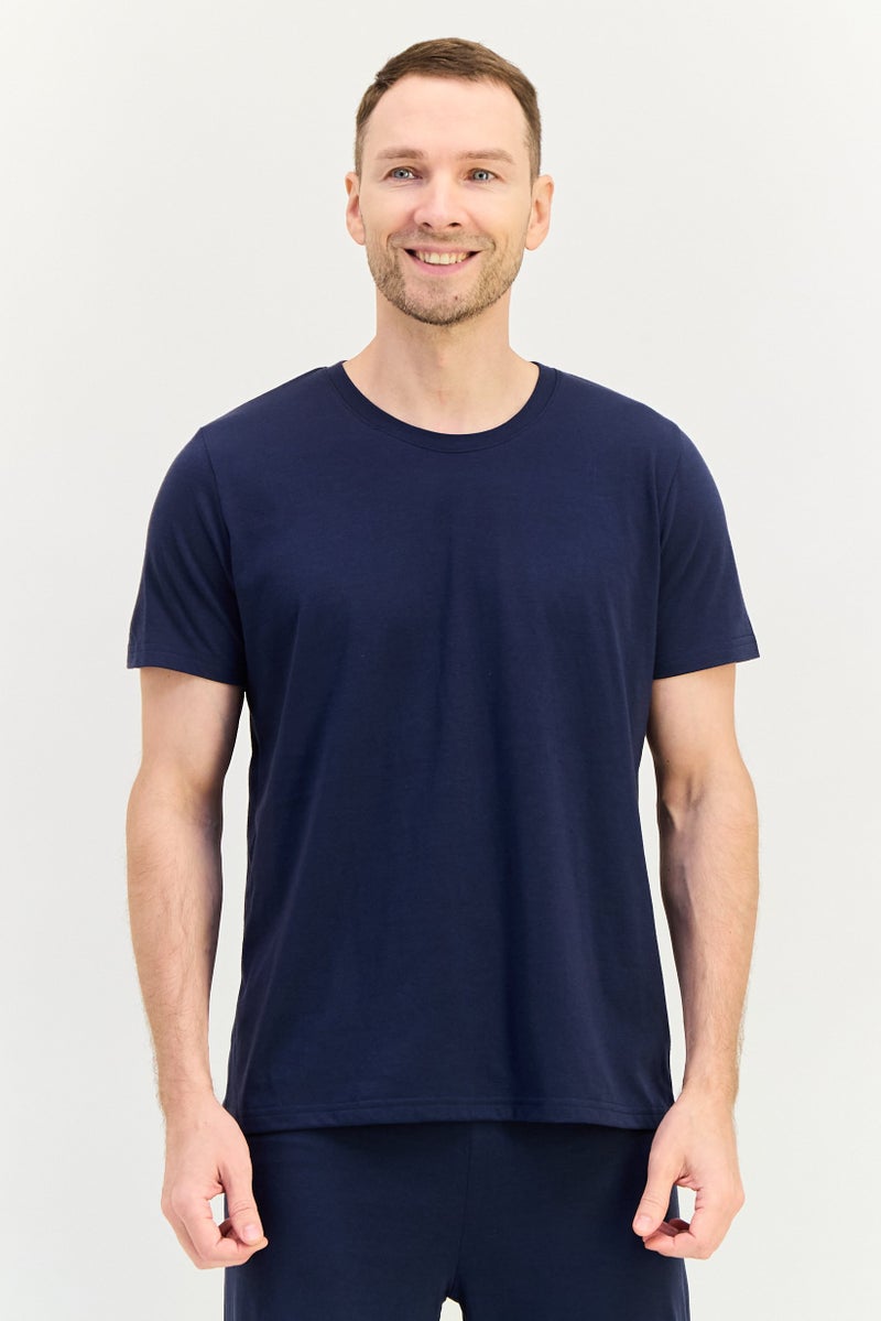 Algspar Men 2 Pieces Solid Top And Pants Pyjama Set, Navy - Image 2