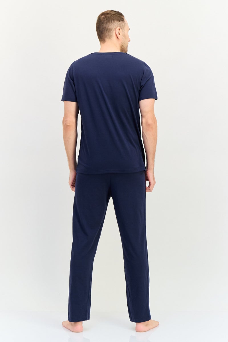 Algspar Men 2 Pieces Solid Top And Pants Pyjama Set, Navy - Image 4