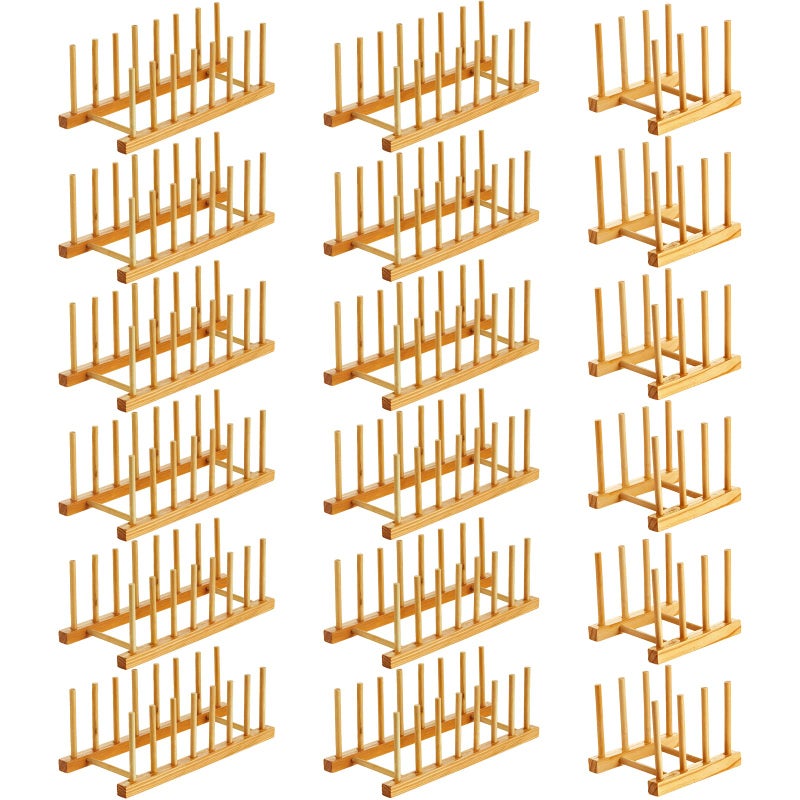 Zopeal 18 Pcs Bamboo Wooden Plate Racks Dish Rack Stand Holder 36 7 Slots Drainboard Drying Drainer Kitchen Cabinet Organizer for Dish Plate Bowl Cup Pot Lid Book