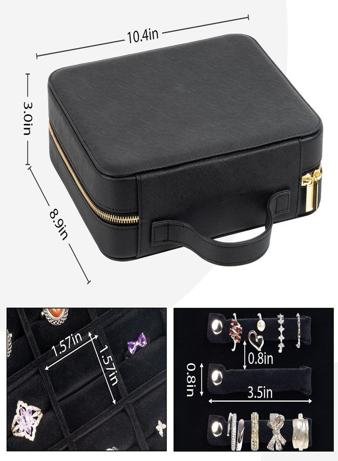 Grapsa Luxury Velvet Ring Storage Organizer Case, Leather Ring Holder for Women/ Girls/ Mothers/ Wife, Portable Jewelry Display Box with Large Capacity for 90+ Rings, Earrings, Necklaces - Black(Case Only) - Image 4
