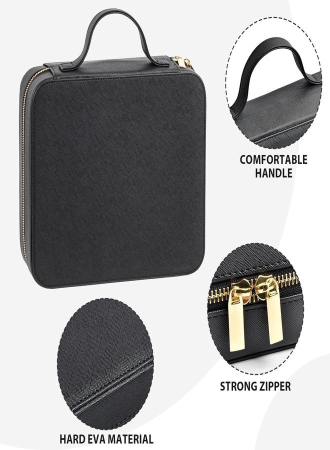 Grapsa Luxury Velvet Ring Storage Organizer Case, Leather Ring Holder for Women/ Girls/ Mothers/ Wife, Portable Jewelry Display Box with Large Capacity for 90+ Rings, Earrings, Necklaces - Black(Case Only) - Image 5