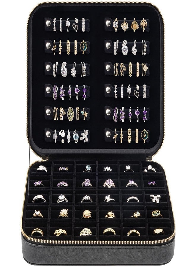 Grapsa Luxury Velvet Ring Storage Organizer Case, Leather Ring Holder for Women/ Girls/ Mothers/ Wife, Portable Jewelry Display Box with Large Capacity for 90+ Rings, Earrings, Necklaces - Black(Case Only) - Image 1