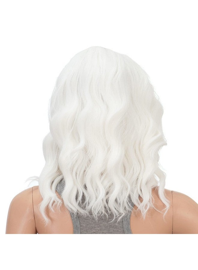 SWACC 15 Inch Short Curly Wavy Hair Wig Medium Length Synthetic Colorful Cosplay Daily Party Wig For Women And Kids With Wig Cap (White) - Image 5