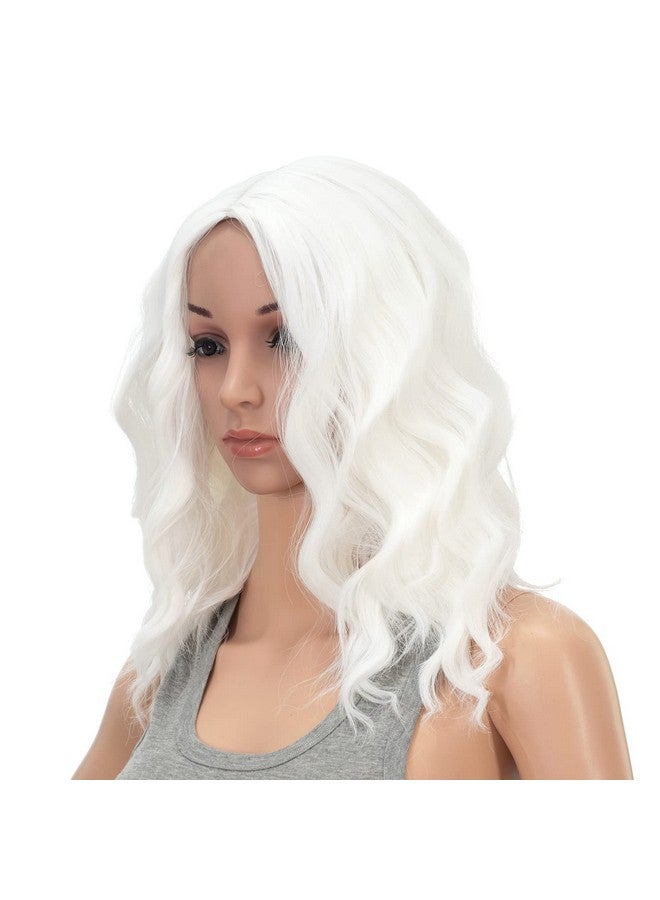 SWACC 15 Inch Short Curly Wavy Hair Wig Medium Length Synthetic Colorful Cosplay Daily Party Wig For Women And Kids With Wig Cap (White) - Image 2