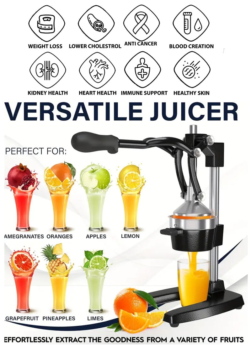 DBLEW Professional Manual Fruit Citrus Juicer Commercial Orange Juicer Lime Pomegranate Grapefruit Lemon Squeezer Premium Quality Heavy Duty Metal Fresh Healthy Non-Electric Juice Presser Extractor Seedless Juicing Machine For Shops And Household Stainless Steel Hand Juice Press  - Image 2