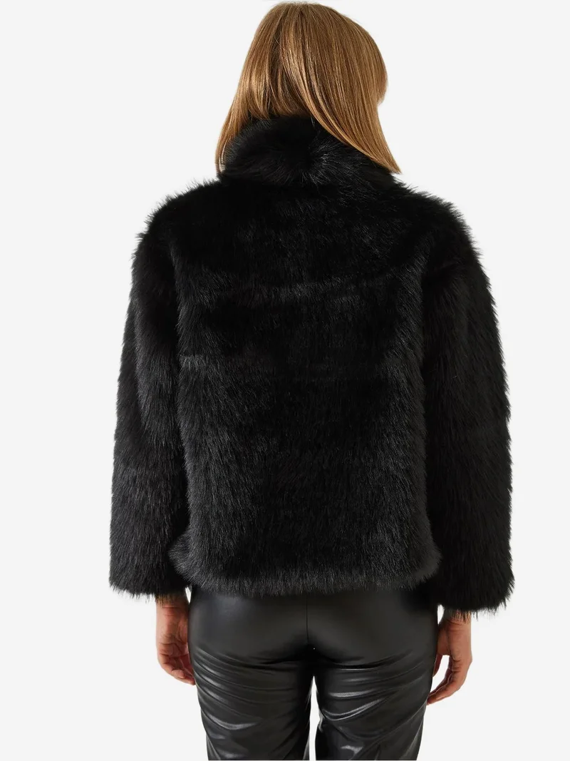 Bianco Lucci Faux Fur Cropped Open Collar Coat