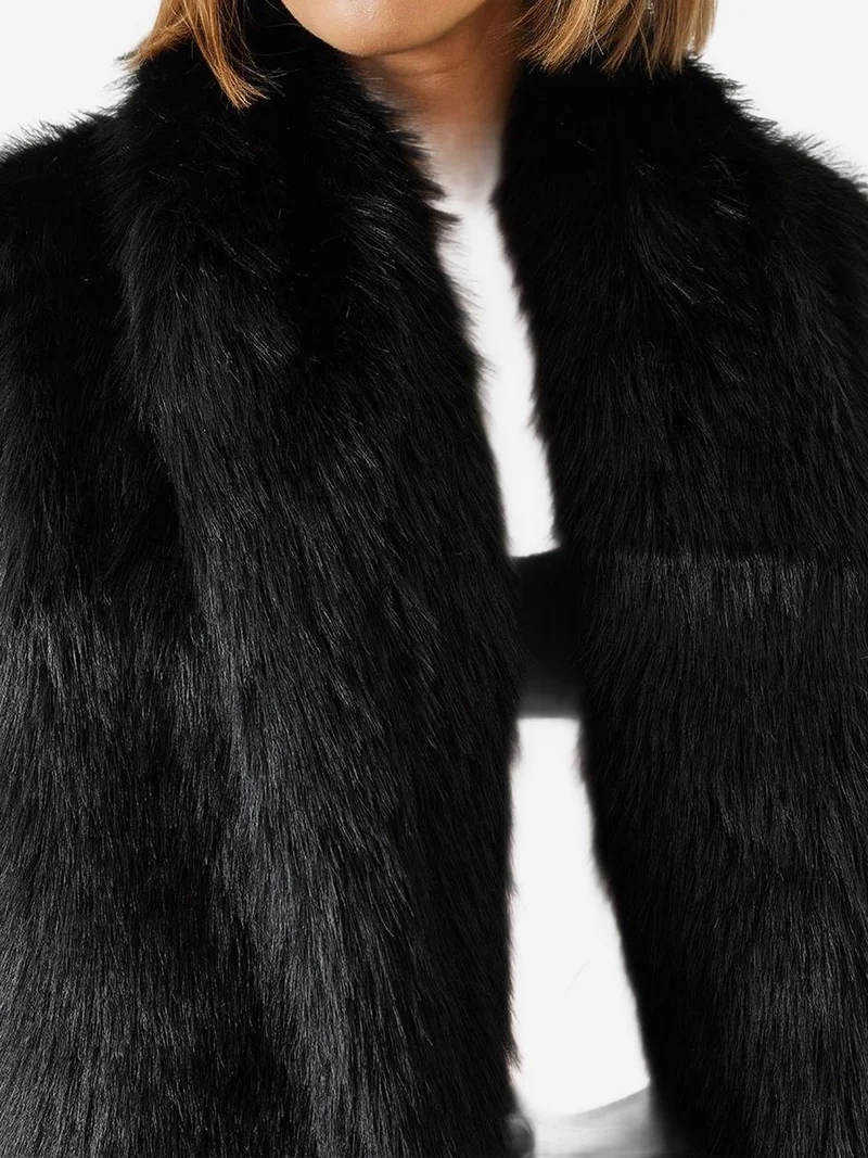 Bianco Lucci Faux Fur Cropped Open Collar Coat