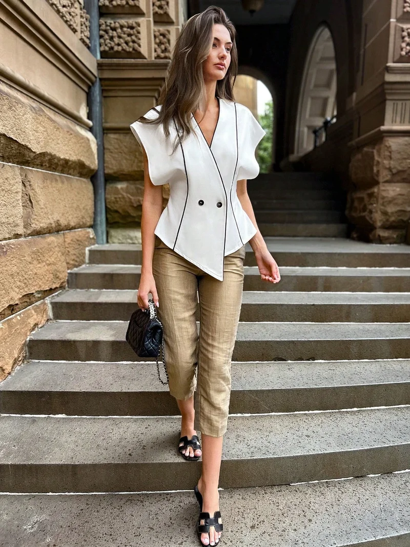 Outzidr  White Raglan Sleeve With Contrast Piping for Women | Best Price UAE