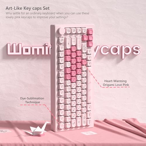 Womier Keyboard Keycaps - Pink Cute Keycap MOA Profile, PBT Dye-Sublimation Custom Key Caps Set 60% 65% 75% 100% Percent for Cherry MX, Kailh, Outemu, Gateron Mechanical Keyboards (Love Origami) - Image 5