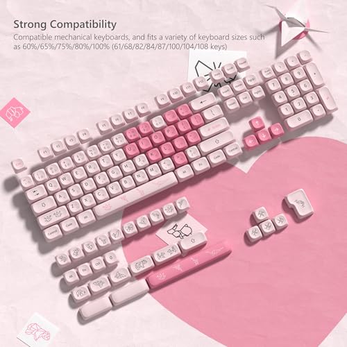 Womier Keyboard Keycaps - Pink Cute Keycap MOA Profile, PBT Dye-Sublimation Custom Key Caps Set 60% 65% 75% 100% Percent for Cherry MX, Kailh, Outemu, Gateron Mechanical Keyboards (Love Origami) - Image 3