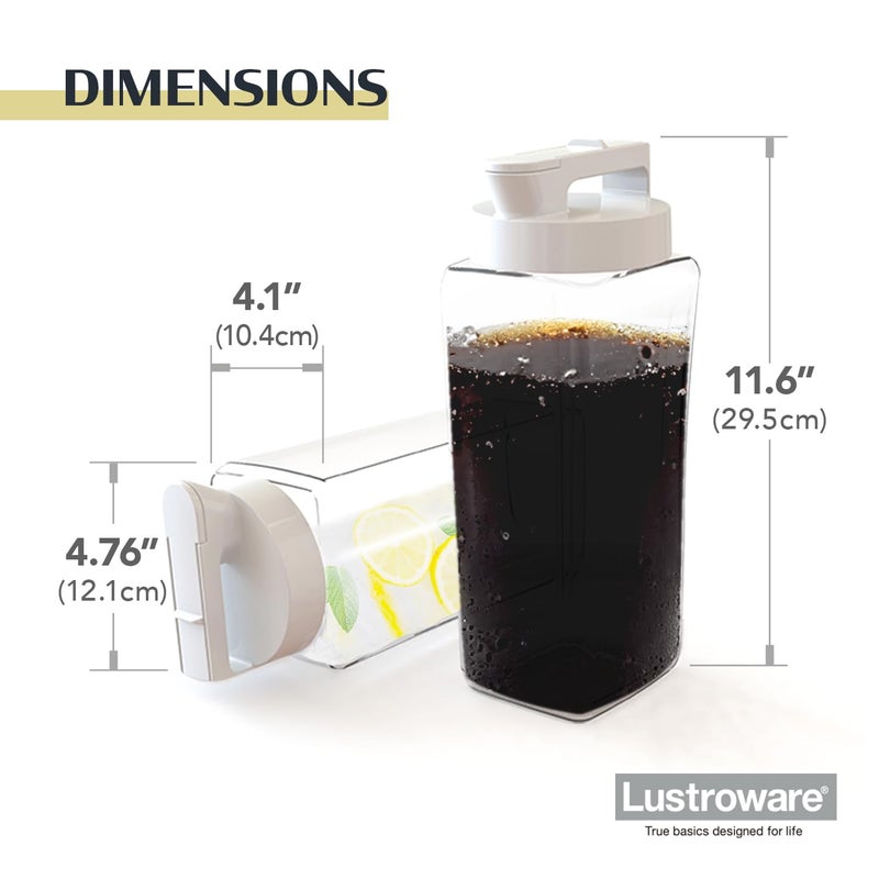 Lustroware SlideServe Slim Airtight Pitcher - 2.1L (70oz), Heat Resistant, BPA-Free SAN Plastic, Space-Saving, Made in Japan - White - Image 3