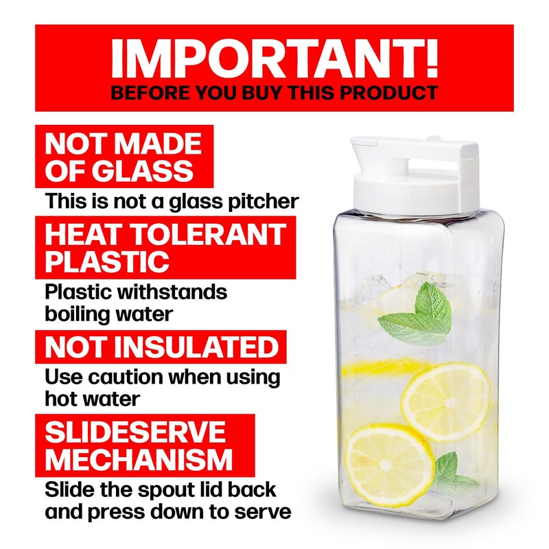Lustroware SlideServe Slim Airtight Pitcher - 2.1L (70oz), Heat Resistant, BPA-Free SAN Plastic, Space-Saving, Made in Japan - White - Image 2