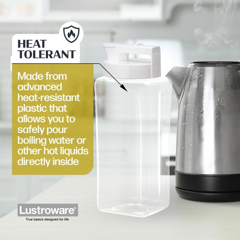 Lustroware SlideServe Slim Airtight Pitcher - 2.1L (70oz), Heat Resistant, BPA-Free SAN Plastic, Space-Saving, Made in Japan - White - Image 5
