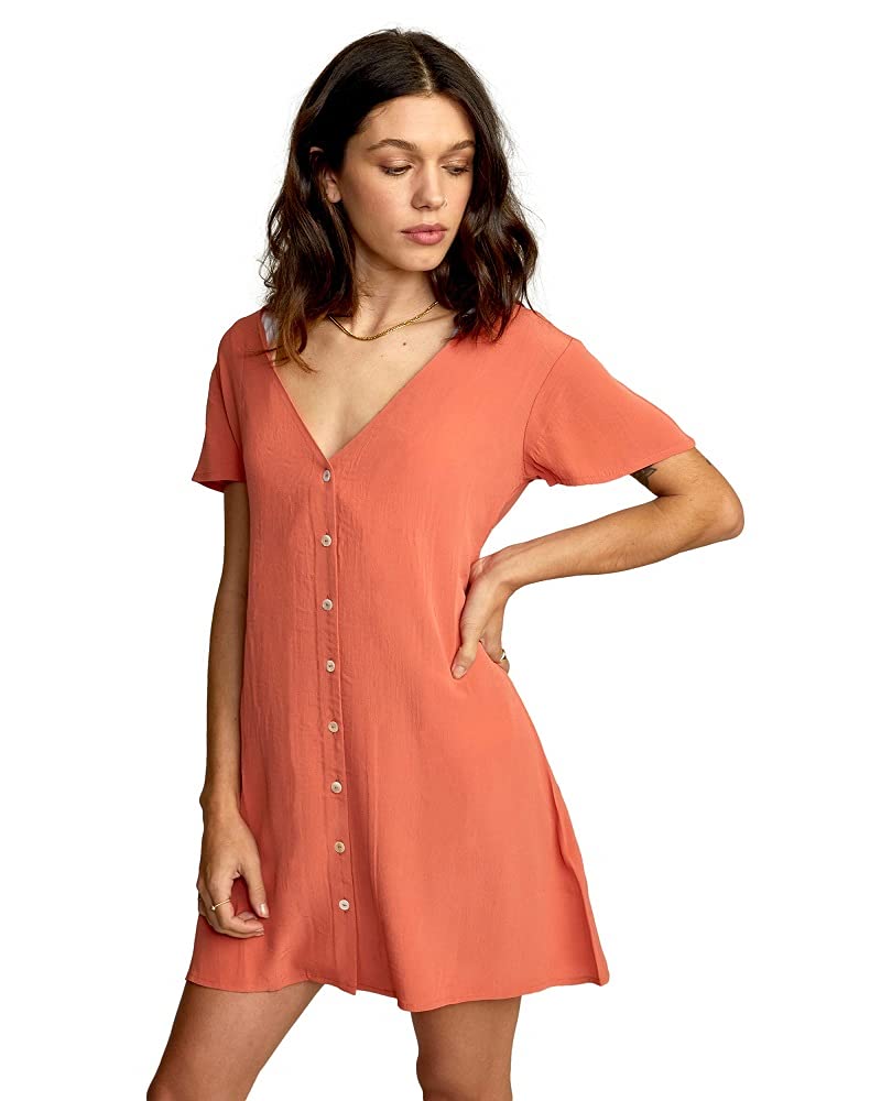 RVCA Women's Avery Woven Short Sleeve Dress, Peach, M/10 - Image 2