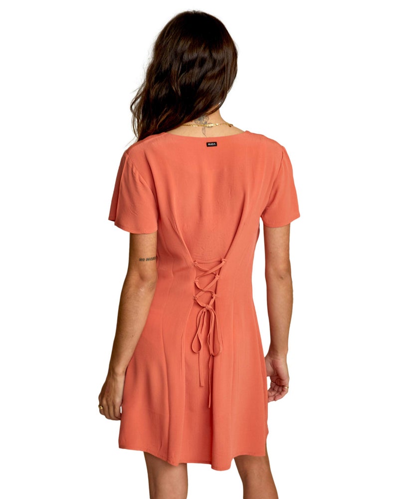 RVCA Women's Avery Woven Short Sleeve Dress, Peach, M/10 - Image 5