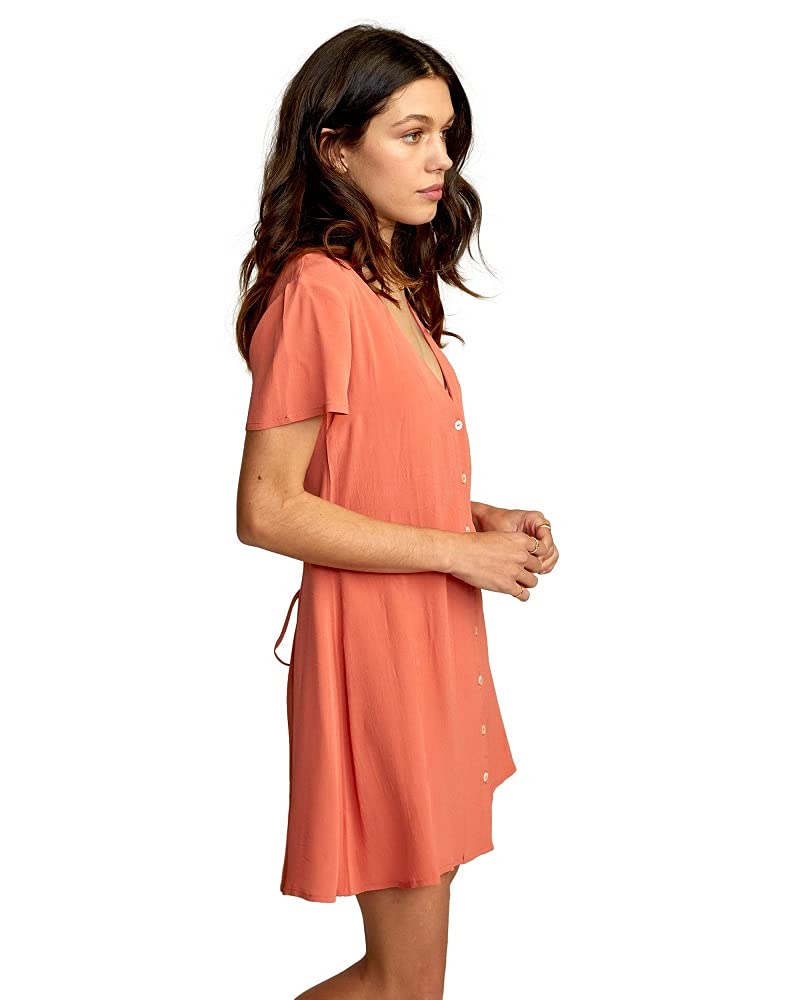 RVCA Women's Avery Woven Short Sleeve Dress, Peach, M/10 - Image 3