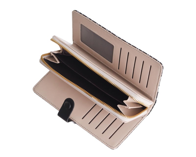 Generic Faux Leather Large Rectangle Bifold Wallet Letters Print Design Containing Zipper Pocket With Capsule Lock And Business Card Pockets Included Suitable For Women - Multi Color - Image 2
