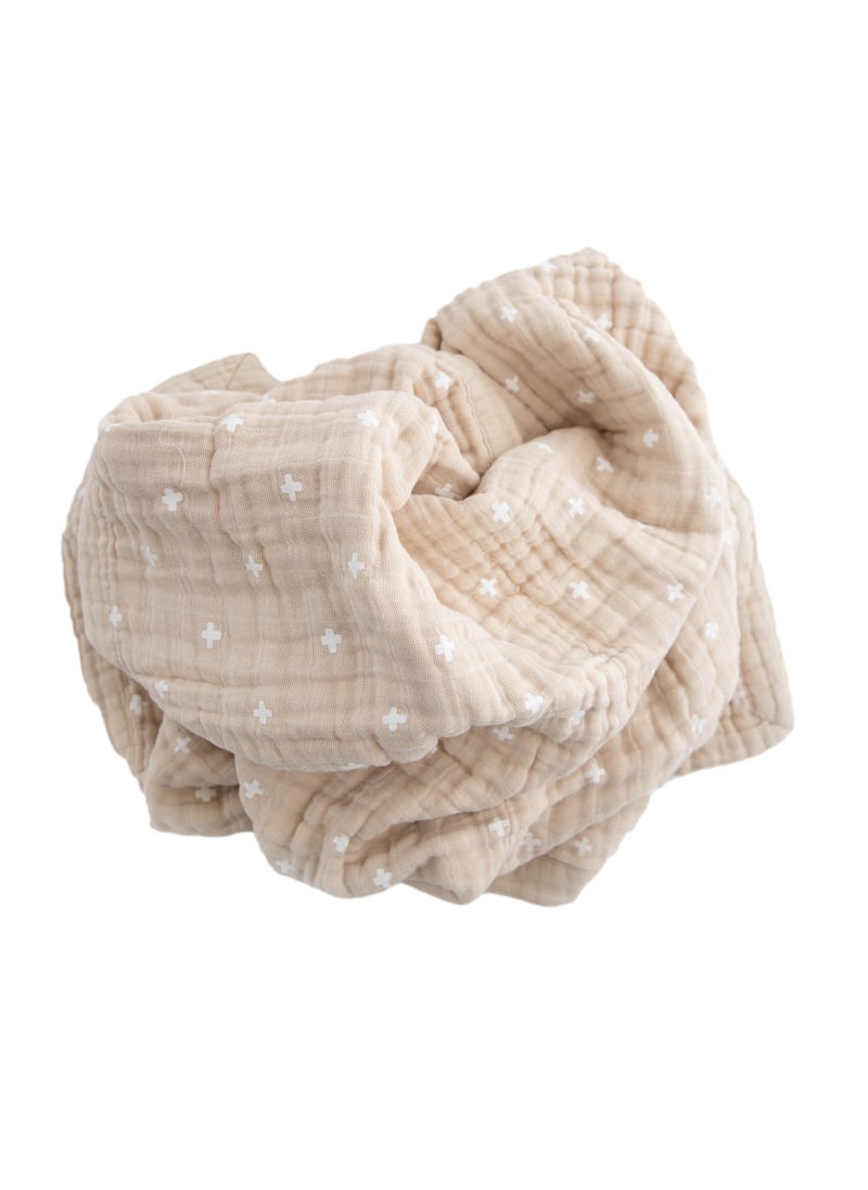 little unicorn Cotton Muslin Baby Blanket Taupe Cross  - Image 4