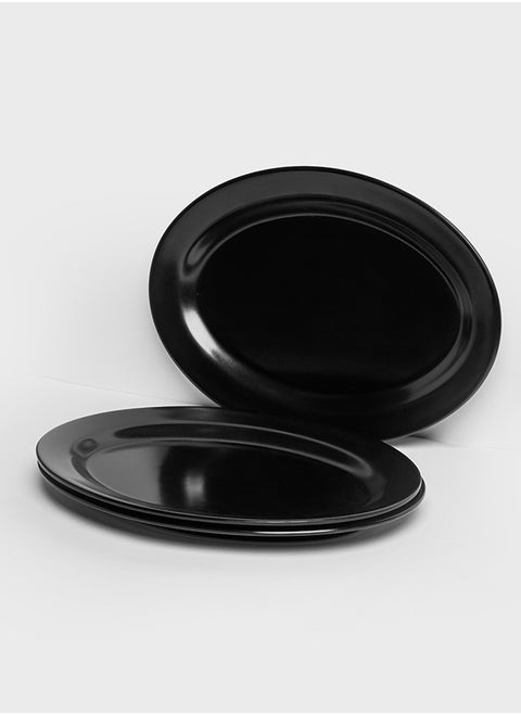 3 Piece Premium Melamine Oval Serving Plate Black | Easy to Store Durable Shatterproof Dishwasher Safe Multiple Sizes | Break-resistant Melamine Oval Serving Plate