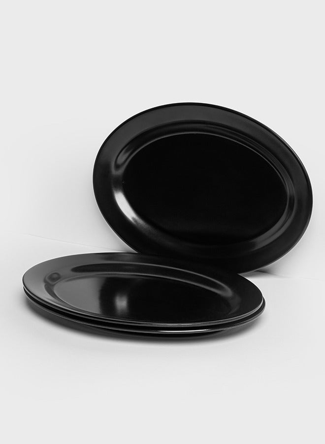 3 Piece Premium Melamine Oval Serving Plate Black | Easy to Store Durable Shatterproof Dishwasher Safe Multiple Sizes | Break-resistant Melamine Oval Serving Plate - Image 1