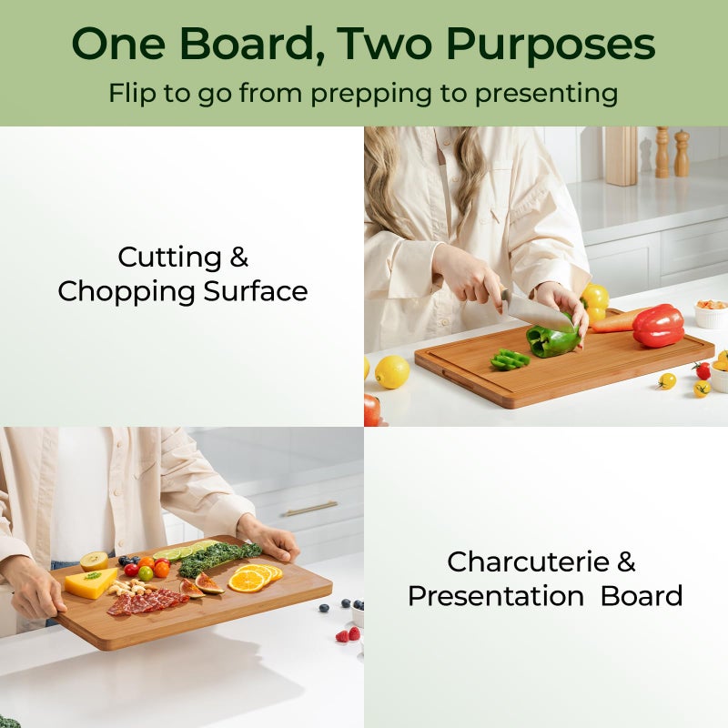 Keechee Extra Large Bamboo Cutting Board for Kitchen - 18 Inch Wood XL Cutting Boards with Juice Groove and Handles, Wooden Chopping Board for Meat, Cheese, Fruit & Vegetables (Pre Oiled, Brown) - Image 3