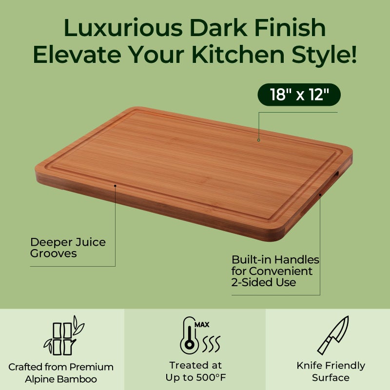 Keechee Extra Large Bamboo Cutting Board for Kitchen - 18 Inch Wood XL Cutting Boards with Juice Groove and Handles, Wooden Chopping Board for Meat, Cheese, Fruit & Vegetables (Pre Oiled, Brown) - Image 5