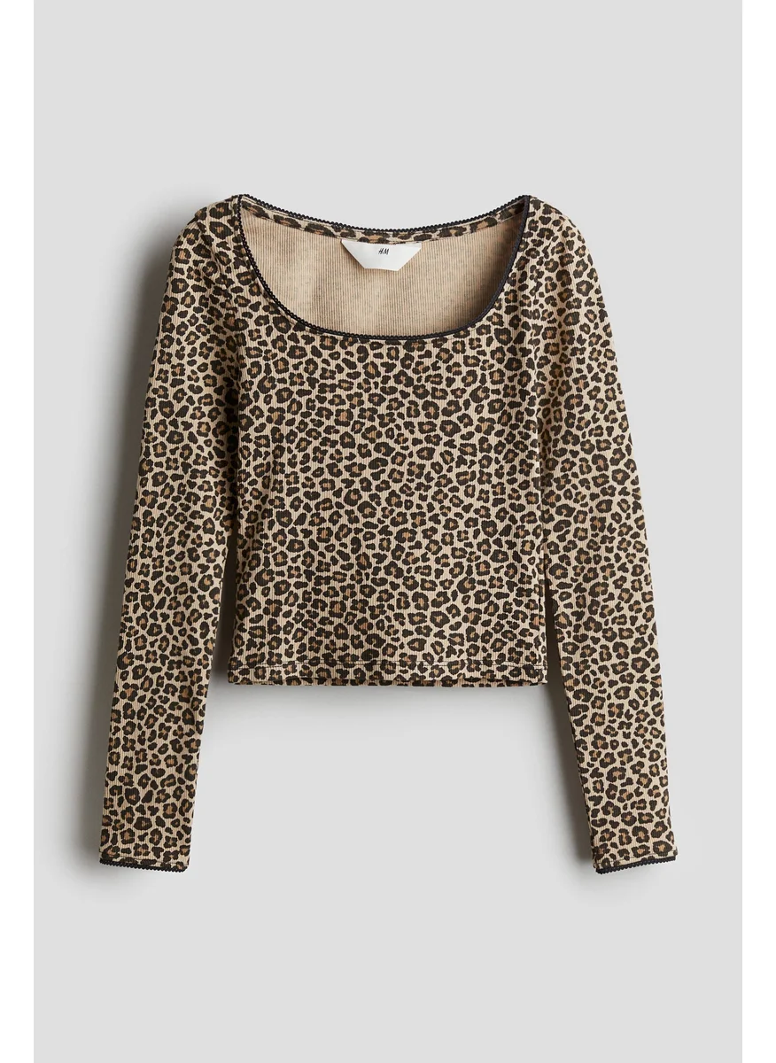H&M Picot-Trimmed Ribbed Top