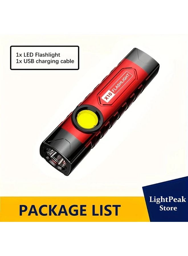 1pc USB Rechargeable COB Handheld Flashlight Compact Mini LED Torch 3 Modes - Image 1