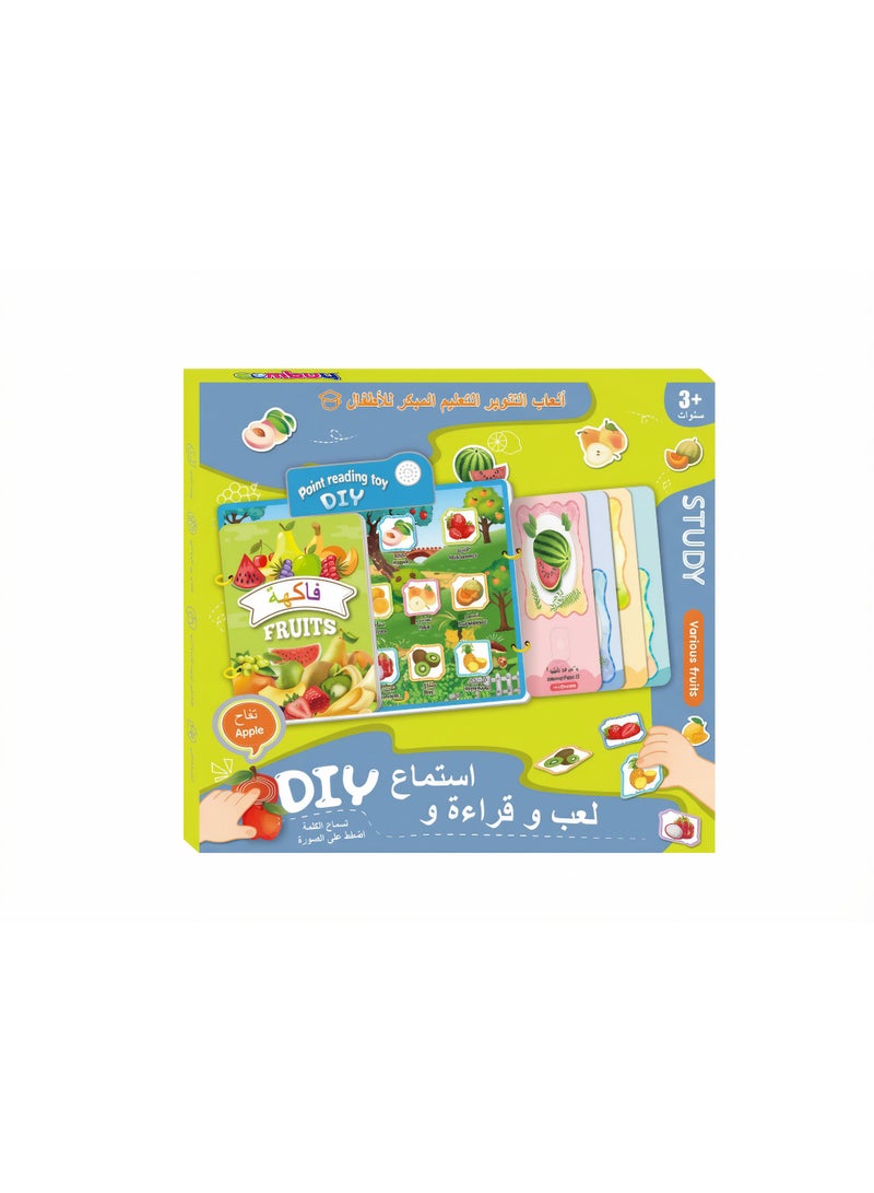 كتاب الفواكه الناطق DIY للأطفال - لعبة تعليمية ? في ? مع سبورة رسم وتدريب على النطق ومطابقة الأشكال لسن ? سنوات فأكثر