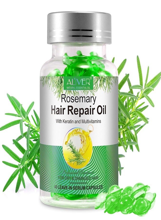 ALIVER Rosemary Hair Repair Oil, Restores Dry & Damaged Hair, Make Hair Silky, Smooth, and Shiny, Enhances Softness & Elasticity, Scalp Hydration, 40 Leave-In Serum Capsules - Image 1