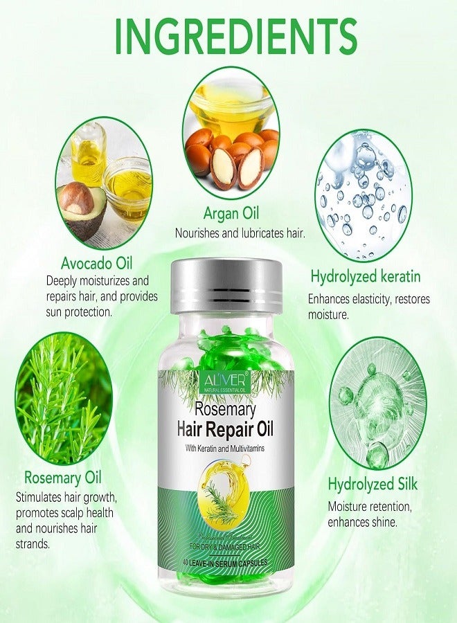 ALIVER Rosemary Hair Repair Oil, Restores Dry & Damaged Hair, Make Hair Silky, Smooth, and Shiny, Enhances Softness & Elasticity, Scalp Hydration, 40 Leave-In Serum Capsules - Image 5
