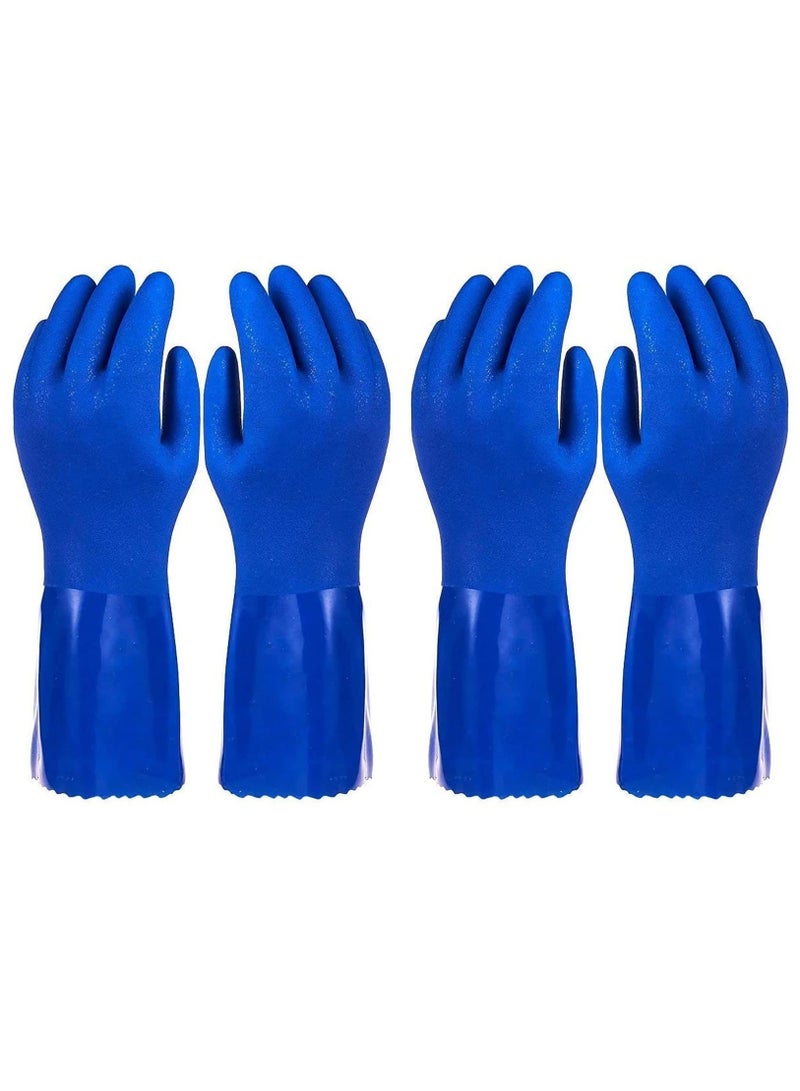 2 Pairs Rubber Household Cleaning Gloves for Kitchen Dishwashing, Cotton Lined, Blue - Image 1