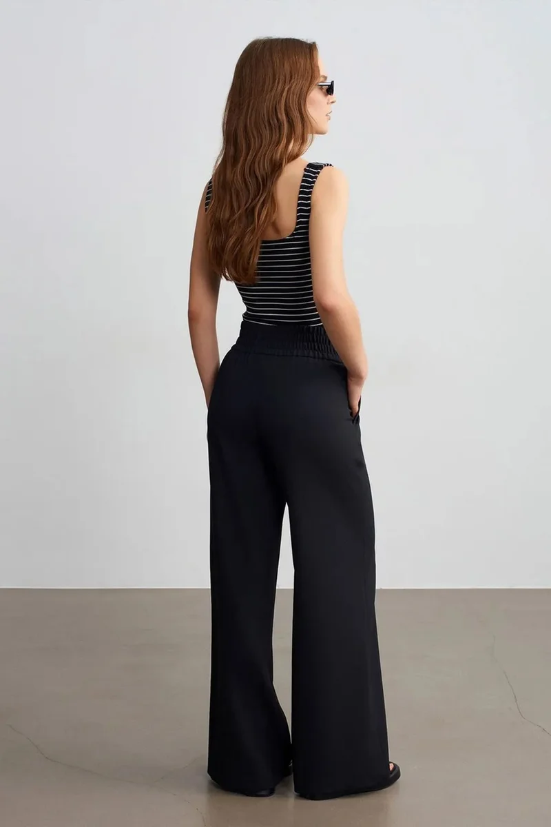 Dilvin Black DILVIN Women's Wide-leg Crepe Trousers for Women | Best Price UAE