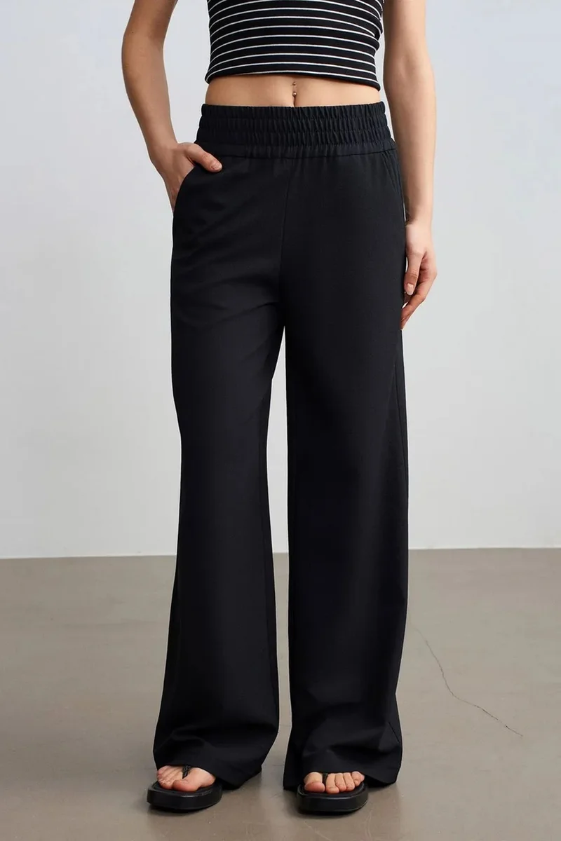 Dilvin Black DILVIN Women's Wide-leg Crepe Trousers for Women | Best Price UAE