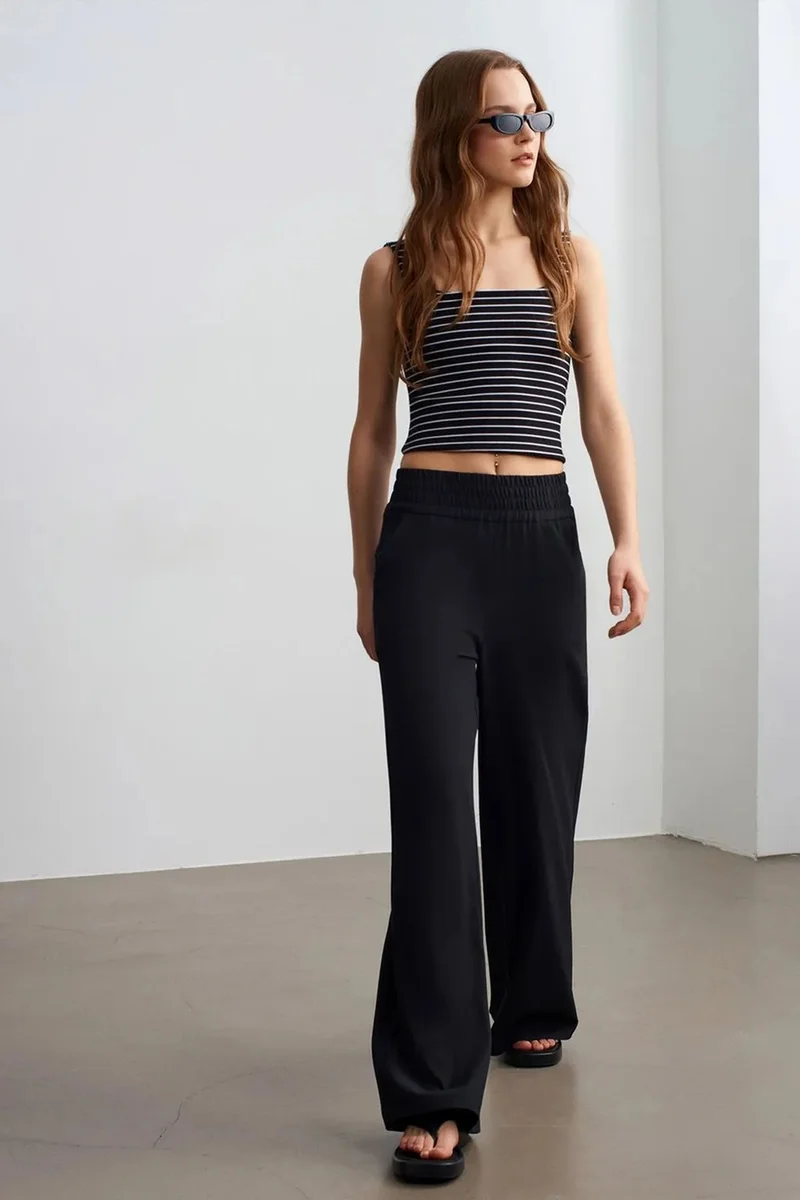Dilvin Black DILVIN Women's Wide-leg Crepe Trousers for Women | Best Price UAE