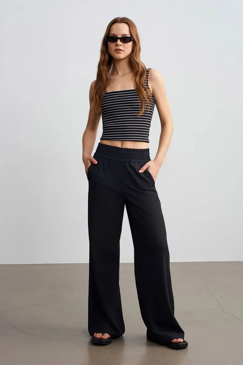 DILVIN Women's Wide-leg Crepe Trousers