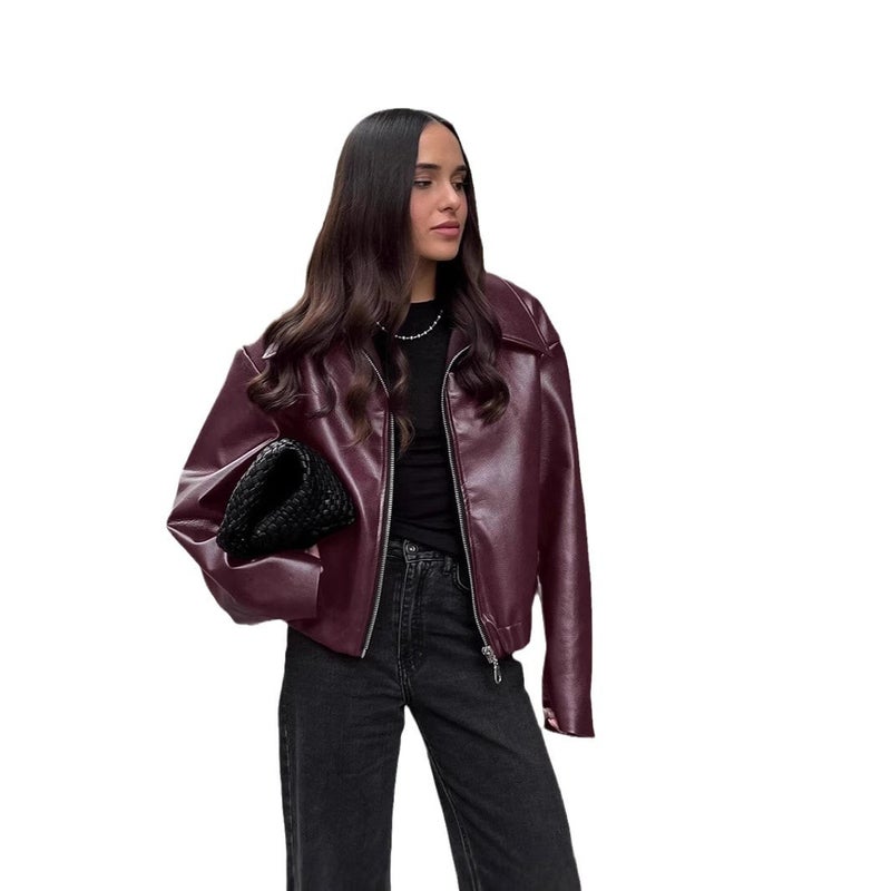 Women Retro Motorcycle PU Leather Jacket Fashion Casual Outerwear - Image 5