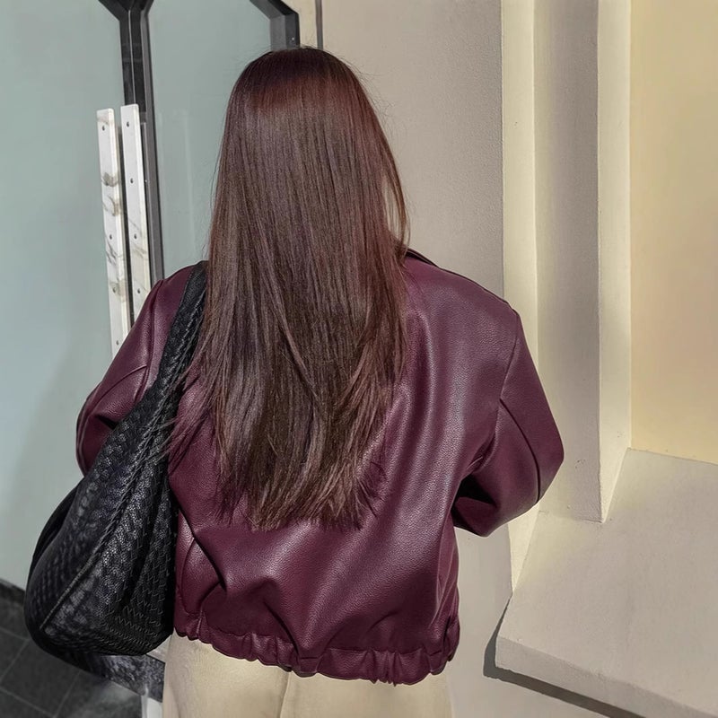 Women Retro Motorcycle PU Leather Jacket Fashion Casual Outerwear - Image 2
