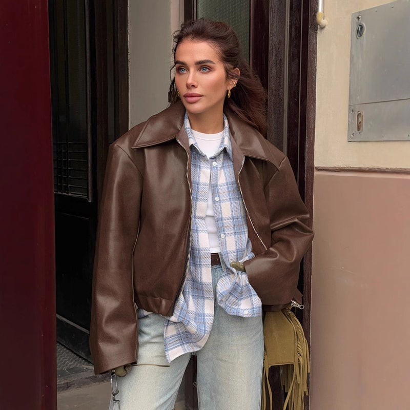 Women Retro Motorcycle PU Leather Jacket Fashion Casual Outerwear - Image 3