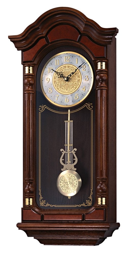 SEIKO Stately Dark Brown Solid Oak Case Wall Clock with Pendulum and Chime - Image 1