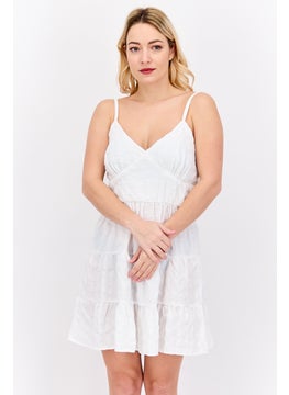 Women Gingham Print Tiered Mini Dress, White
