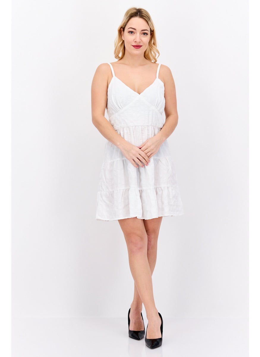 Speechless  - Women Gingham Print Tiered Mini Dress, White - Image 1