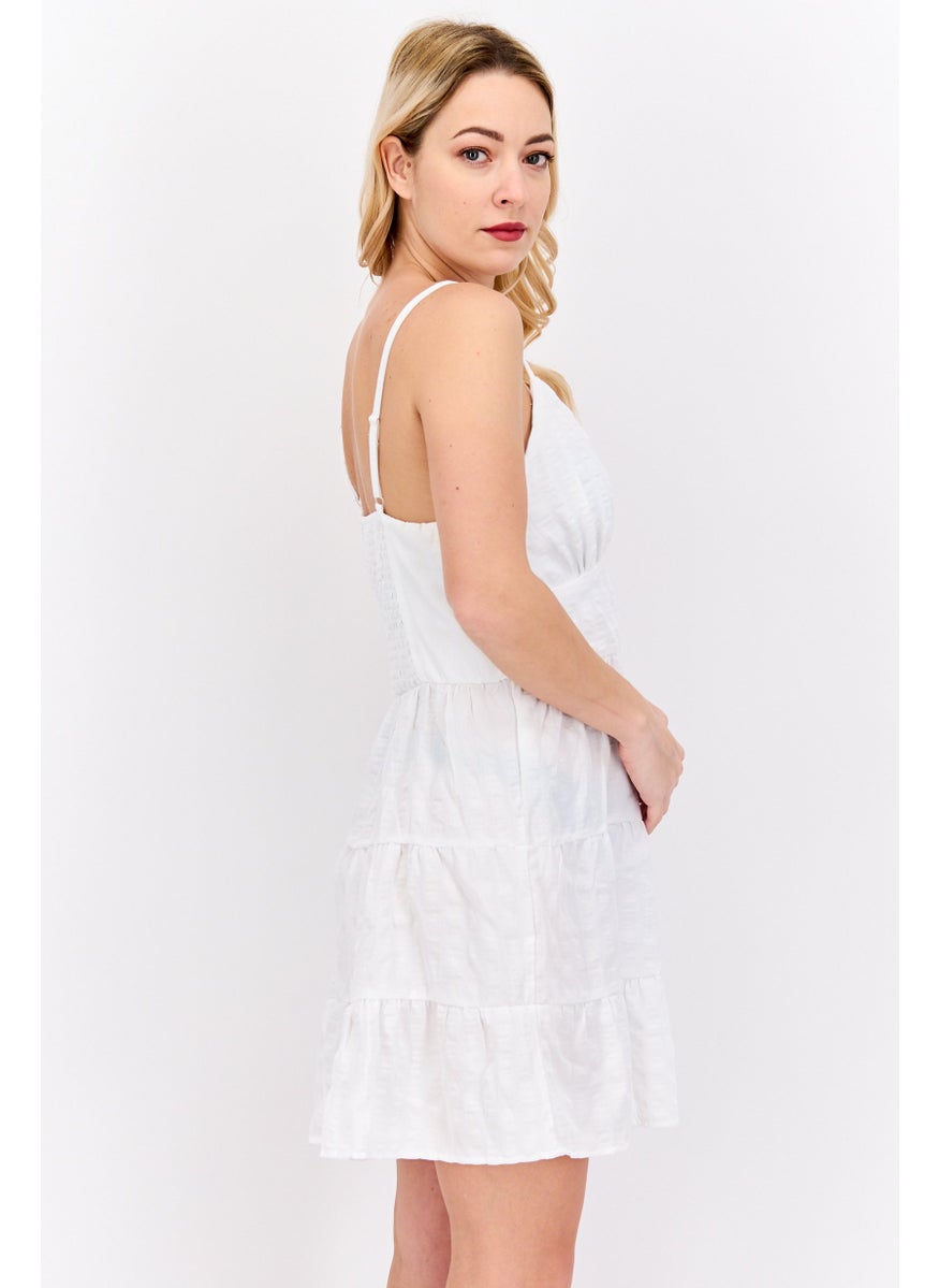 Speechless  - Women Gingham Print Tiered Mini Dress, White - Image 1