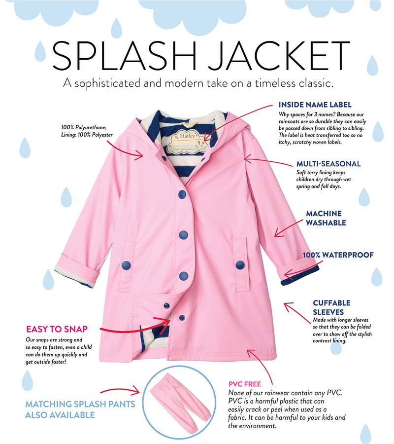 Hatley Kids Button-Up Rain Jacket, Classic Pink, 3T - Image 5