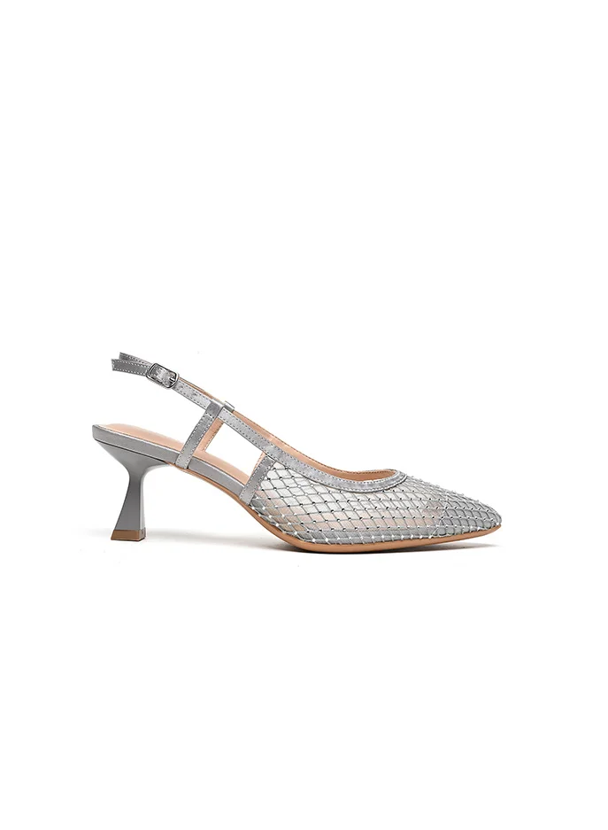 Cuple slingback pointed heel shoe netted design