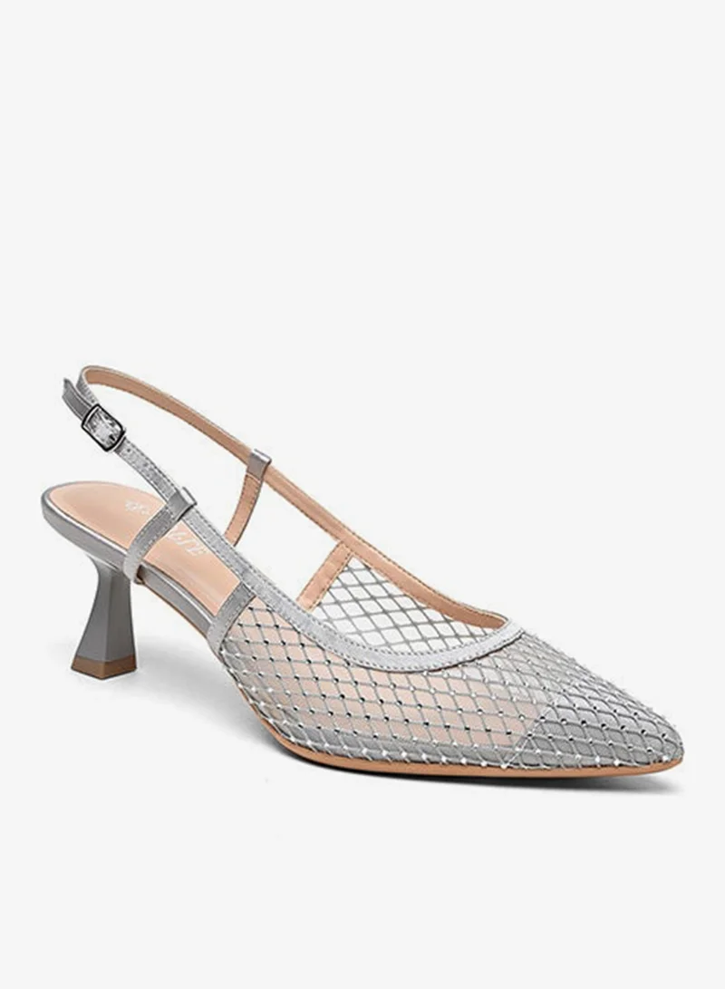 Cuple slingback pointed heel shoe netted design