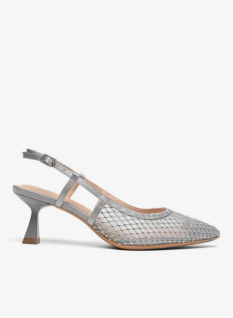 Cuple slingback pointed heel shoe netted design