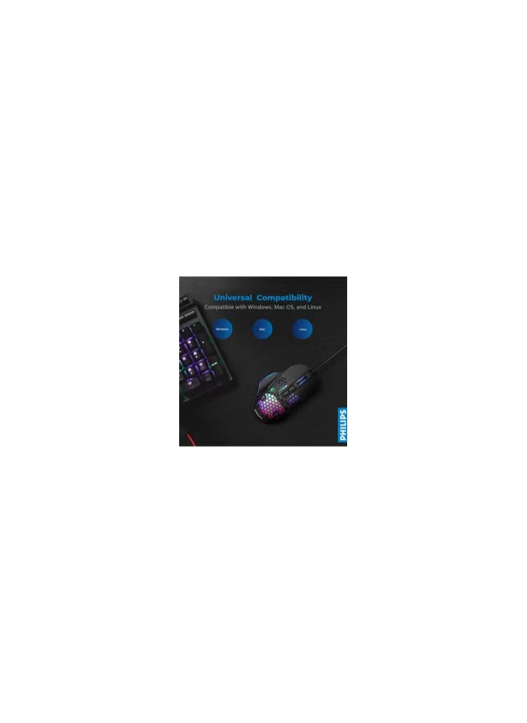 Philips Wired USB Gaming Mouse, Rgb Lighting With Six Adjustable DPI For Desktop/Laptop, Black  - Image 2