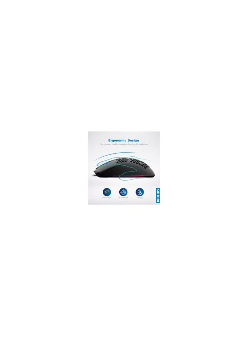 Philips Wired USB Gaming Mouse, Rgb Lighting With Six Adjustable DPI For Desktop/Laptop, Black  - Image 4