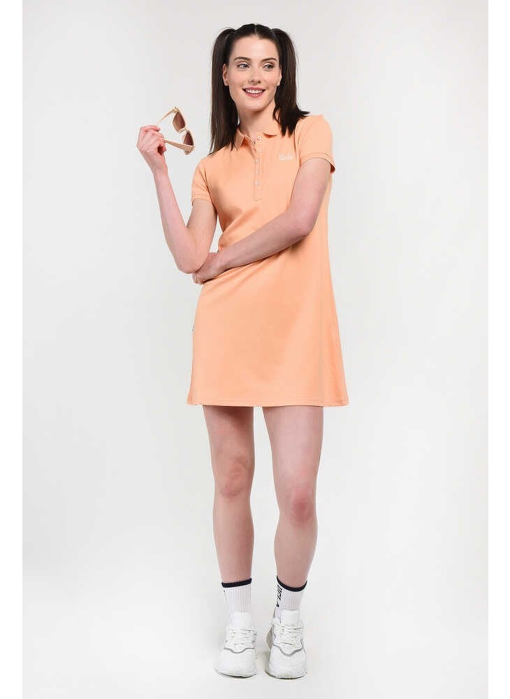 UCLA Madeira Orange Polo Neck Embroidered Women's Dress  - Image 1